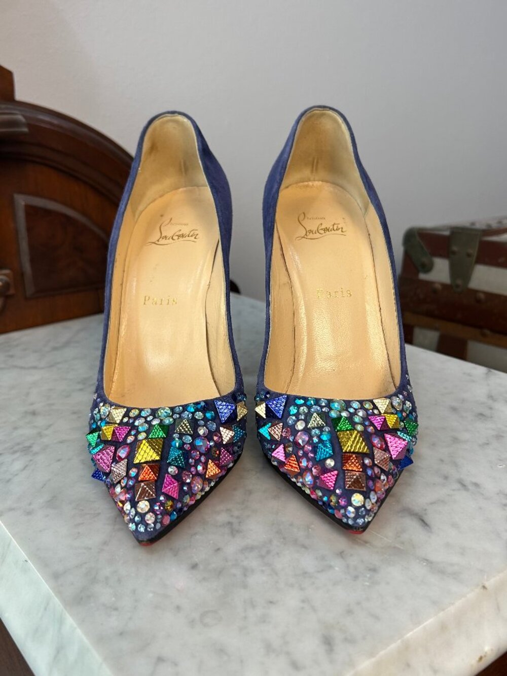 Christian Louboutin Keopump 100 Blue Suede Strass Pumps size 39 - Picture 4 of 7